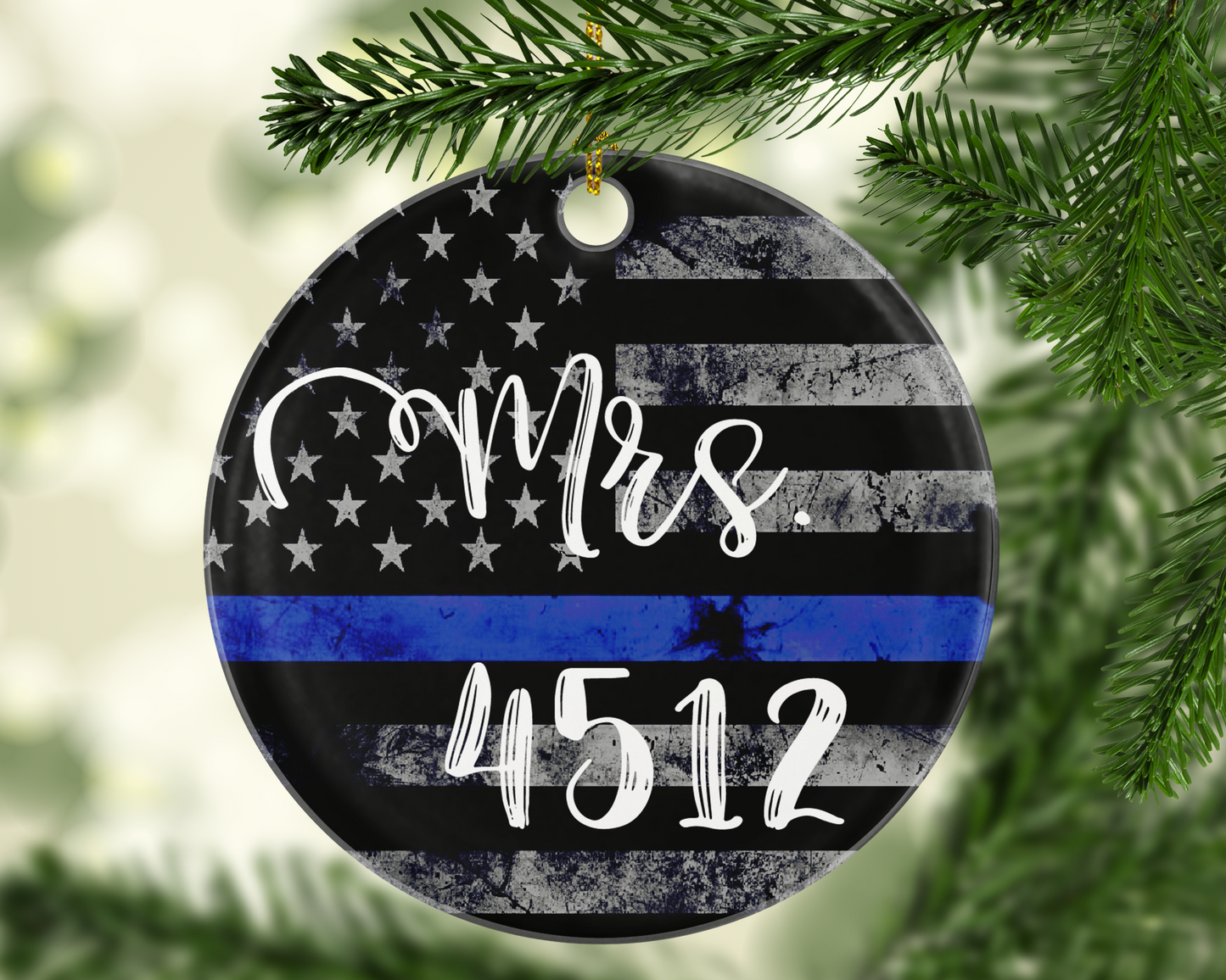 Mrs. Badge Number Thin Blue Line TBL Police - Shatterproof Acrylic Ornament - - Endlessly Trendy Boutique