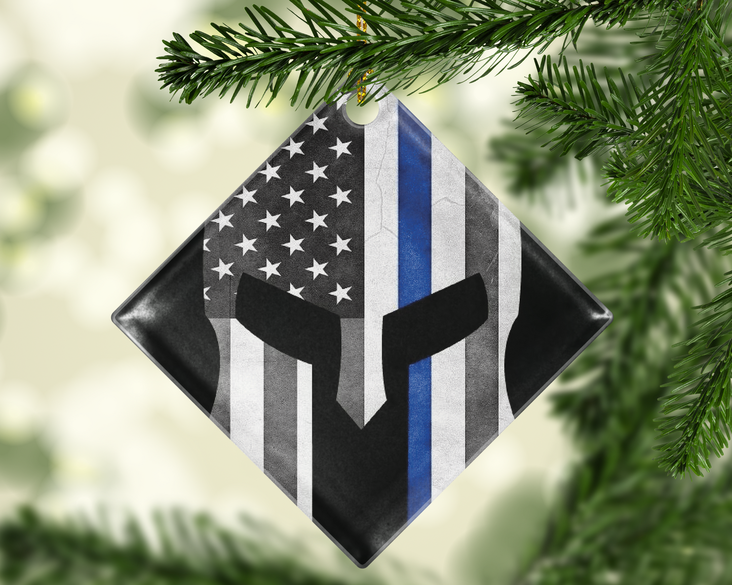 Thin Blue Line Warrior Police Ornament - Shatterproof Acrylic Ornament - - Endlessly Trendy Boutique
