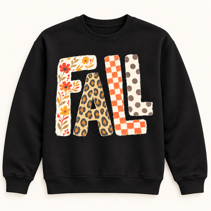 FALL Floral & Leopard Autumn Shirt | Tee, Sweatshirt or Hoodie crewneck sweatshirt front mockup