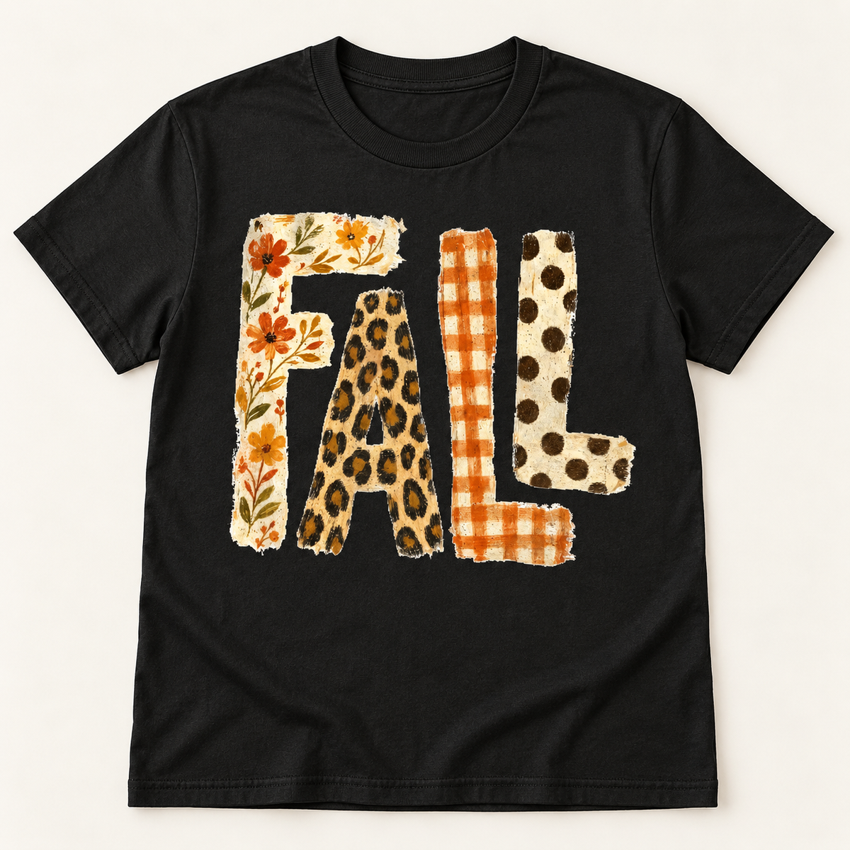 FALL floral and leopard short sleeve tee mockup