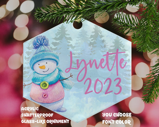 Snowman "Glass-Like" Acrylic Personalized Christmas Ornament - Endlessly Trendy Boutique