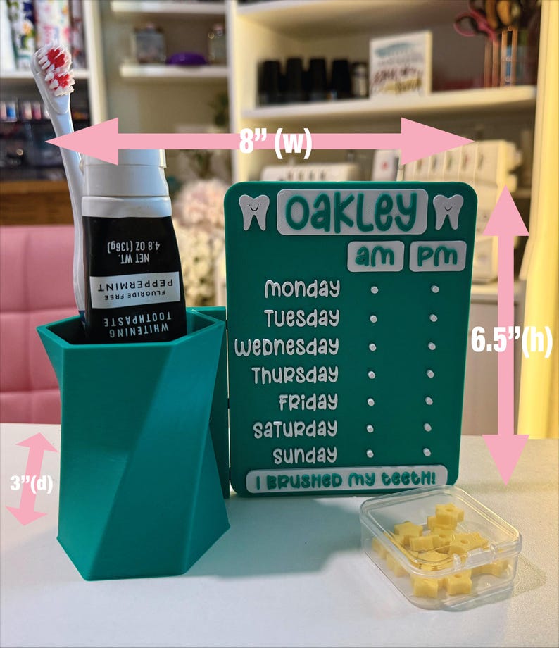Toothbrushing chart dimensions and matching holder
