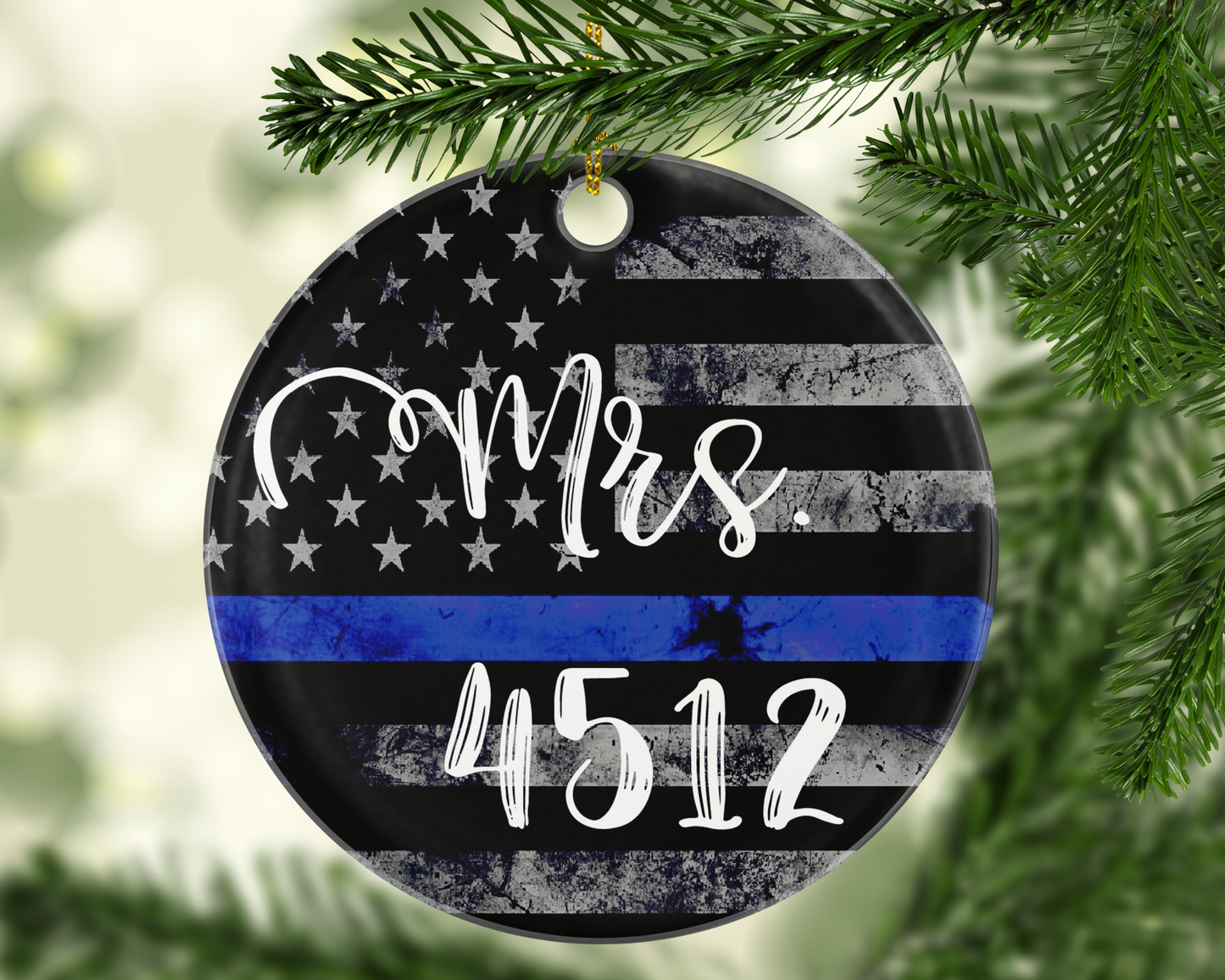 Mrs. Badge Number Thin Blue Line TBL Police - Shatterproof Acrylic Ornament  - - Endlessly Trendy Boutique