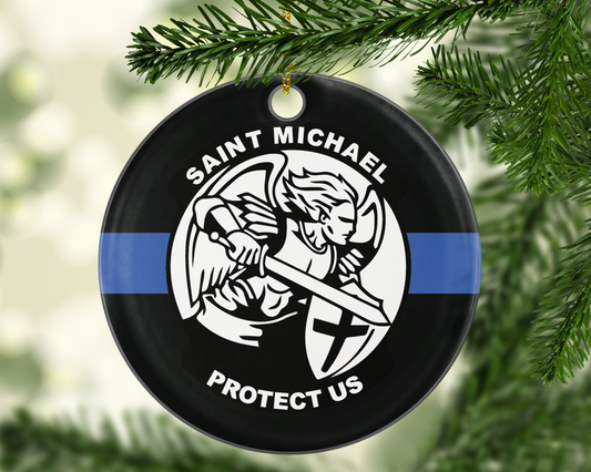 St. Michael Protect Us Thin Blue Line TBL Police - Shatterproof Acrylic Ornament  - - Endlessly Trendy Boutique